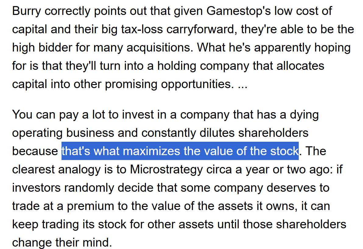 GameStop as a (Bitcoin?) Treasury Company (Bloomberg/Money Stuff, Matt  Levine)  stacker news